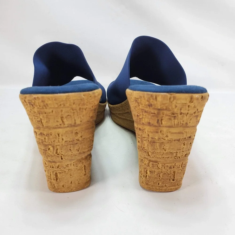 Onex Wedge Sandals Women 8 Blue Slide Christina Made in Italy Open Toe Comfort
